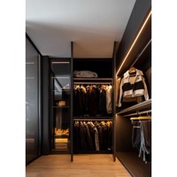 Meilleure Armoire Moderne en Bois avec Porte Vitrée, Éclairage LED, Armoires Personnalisées pour Chambre et Salle à Manger, Panier de Rangement Inclus