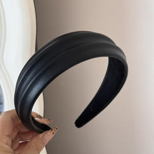 Serre-tête large en cuir PU couleur unie, style minimaliste et irrégulier, pour femme - Product Image 4