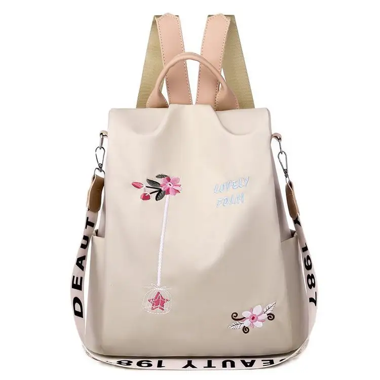Водонепроницаемый рюкзак из ткани «Оксфорд» для женщин, модная школьная сумка с защитой от кражи, дизайнерская Вместительная дорожная сумка на ремне с вышивкой