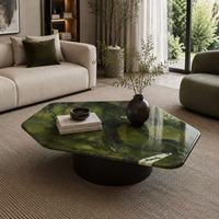 Table basse de luxe en pierre vert mousse, forme irrégulière, table à thé en marbre naturel, table d'appoint pour canapé, pour la décoration de villa et d'appartement