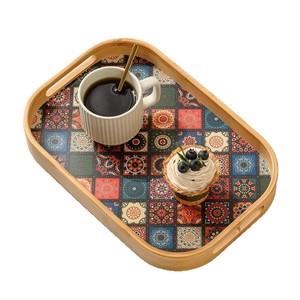 Plateau de service en bambou Bohemia avec motif floral pour le rangement du pain, du thé et des fruits, pour la maison et la salle à manger - Product Image 5