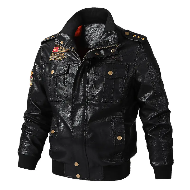 Hot Sale Black Leather Jacket Winter Coat Varsity Bomber Jacket Men's Leather Jackets