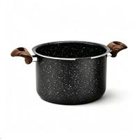 Casserole à pâtes antiadhésive en granit sans PFAS avec couvercle passoire, marmite en aluminium avec poignées double effet bois