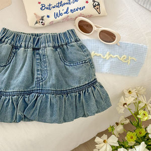 Girls Denim Skirt With Ruffles Cotton Short Skirt For Toddler Summer Wear - Product Image 3