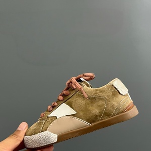 Retro style dark colored children shoes with suede upper white star shaped patches lace up GGDD casual flat shoes - Product Image 3