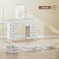 Coiffeuse Moderne Tendance en Bois avec Miroir LED Lumineux, 3 Couleurs, Intensité Réglable, Commande Tactile, Table de Maquillage pour Chambre à Coucher