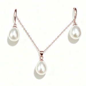 Freshwater <b>Pearl</b> AAA Grade White Rhodium/Gold Plated Pendant Earrings <b>Set</b> 925 Sterling Silver Elegant Bridal Wedding <b>Jewelry</b> - Product Image 3