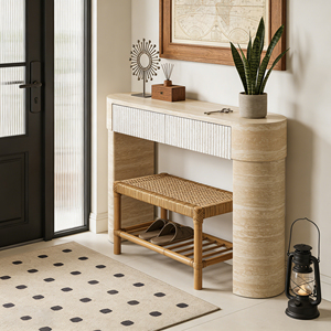 Contemporary Entryway Console <b>Table</b> with Two Hidden Drawers Solid Wood Easy Assembly for Hotel & Living Room Use - Product Image 4