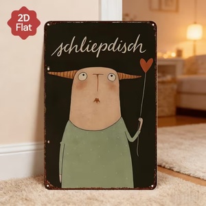 Letrero metálico con cita alemana de Schliepdisch, placa de hojalata con diseño de monstruo adorable, decoración de pared vintage de dibujos animados para el hogar - Product Image 1