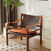 Fauteuil Suspendu Safari en Bois Massif avec Sangles en Cuir, Assise en Toile et Coussin Capitonnée – Chaises d'Appoint pour Salon et Mobilier de Maison