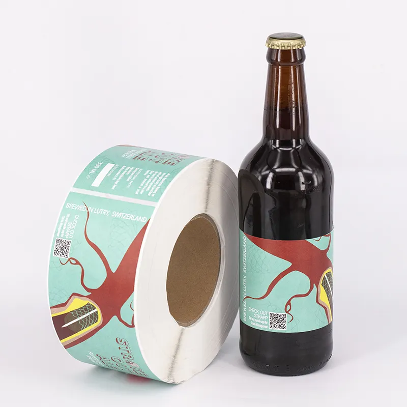 Etiquetas de botella de cerveza con impresión personalizada, etiqueta adhesiva impermeable para botella
