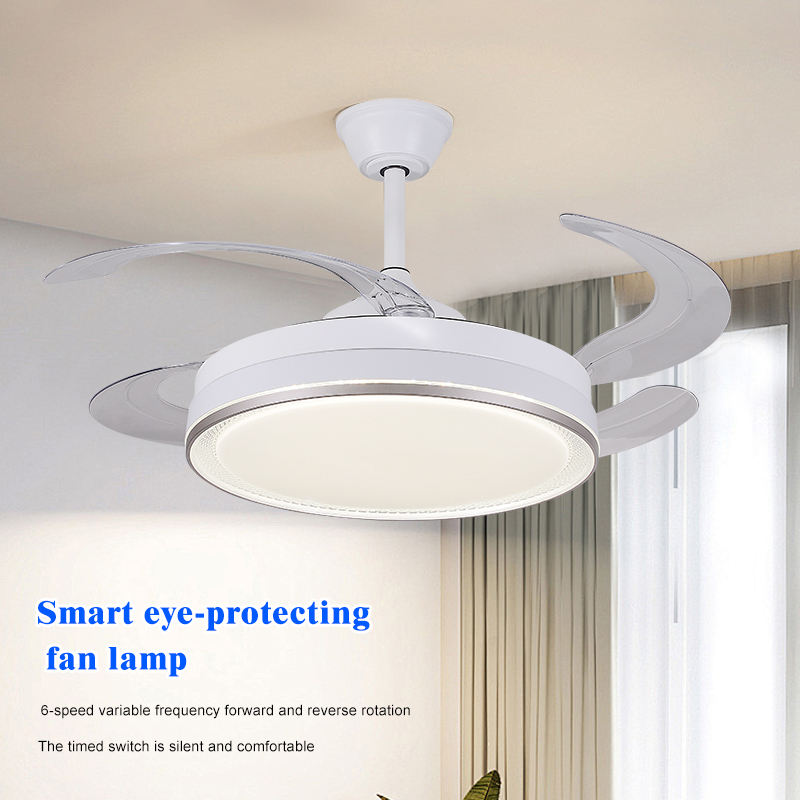 Modern LED Ceiling Fan Light with Remote Control AC Motor Plastic Body for Living Dining Bedroom Free Project Installation