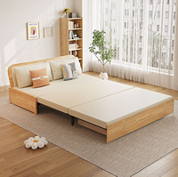 Sofá Cama Cuadrado Plegable de Madera Maciza de Dos Plazas, Multifuncional, Retráctil, Relleno de Esponja, Estilo Chino Moderno, Respaldo Dividido, para Sala de Estar