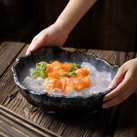 Bol à sashimi de saumon japonais, plateau en céramique pour glace sèche, plat à sushi écologique, vaisselle plate longue pour hôtels et restaurants