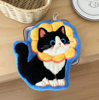Serviette de toilette en polaire corail absorbante à suspendre, motif chat de dessin animé, séchage rapide, petite serviette cadeau, vente en gros