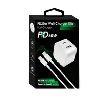 Kit de charge murale Type C à Type C dans une boîte Adaptateur secteur Usb C 20W avec câble PD