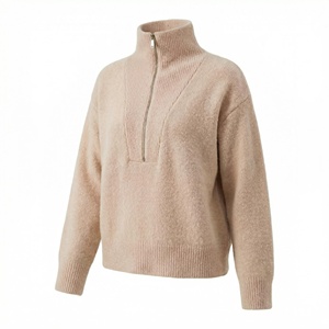 <strong>Women's</strong> Pink Half Zip Knit Sweater <strong>Fluffy</strong> Wool Blend Long Sleeve Casual <strong>Jumper</strong> for All Occasions - Product Image 5