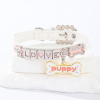 Collier pour chien en cuir PU avec strass, breloque lettre, os, patte, cœur, étoile, boucle argentée, anneau en D – Accessoires et fournitures pour petits animaux de compagnie