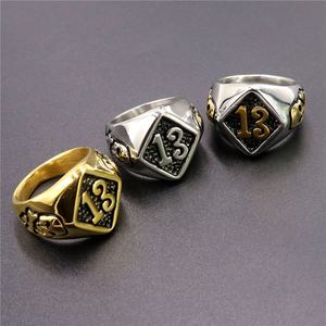 Bague de motard en acier inoxydable étanche, numéro 13, porte-bonheur, en or massif, gravée, bijou signet 13 - Product Image 5