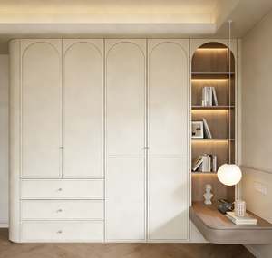 Wood Grain MDF Wardrobe <b>Wall</b> <b>Mounted</b> Bedroom Closet Modular Storage System <b>With</b> Adjustable <b>Shelves</b> and <b>Drawers</b> - Product Image 4