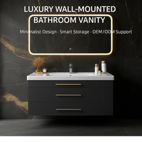 Meuble-lavabo mural moderne en acier inoxydable, résistant à l'eau, avec miroir intégré pour salle de bain