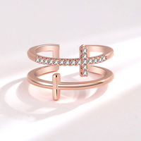 Crusade Bague en argent pur 925 pour filles, design double couche, style Ins