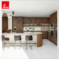 Fabricants d'armoires sur mesure Alland, armoires de rangement longues, en forme de L, d'angle, style Wabisabi, en placage de bois massif, armoires de cuisine personnalisées