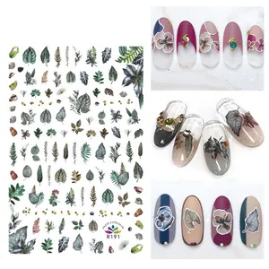 2022 New Spring 3D Self-adhesive Colorful Flower Leaf Green Mixed Simple Summer DIY Plants Nail Art Sticker For Manicure Decor