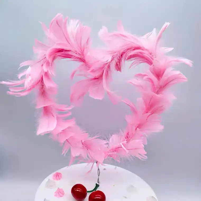 wholesale new cake decoration birthday party supplies white black Ostrich feather pink muliti-color heart feather