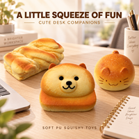 Jouets Squishy en PU en gros, 5 styles, animaux mignons, pain grillé et pâtisseries réalistes, jouets anti-stress à presser