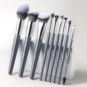 BEILI Hot Selling Protabel Travel 9pcs Grey Makeup Brush Set Glitter Custom Synthetic Hair Makeup Brushes Kit Private Label