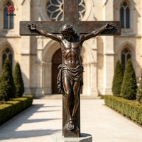 Statue de crucifix en bronze sur mesure, taille réelle, Jésus sur la croix, couronne d'épines, bronze antique, décoration de jardin d'église