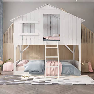 Lit superposé en bois massif durable pour enfants Tree House avec toboggan, design ferme et scolaire, lit familial haut/bas - Product Image 1