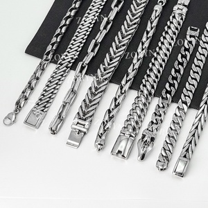 สร้อยข้อมือสแตนเลสสตีลลายหินหกคำมงคลสำหรับผู้ชาย ดีไซน์โดดเด่น สร้อยคิวบาลิงค์ - Product Image 4