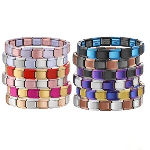 LAMOON Bracciale a Maglie Elastiche Semplice e Colorato in Acciaio Inossidabile, Larghezza 9mm, per Creazione di Gioielli Fai da Te con <span class=keywords><strong>Charm</strong></span> Italiani - Product Image 2