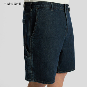 Pantalones Cortos de Mezclilla para Hombre, Talla Grande, Lavado Oscuro, Corte Holgado, Estilo Carpintero, Casuales, para Trabajo - Product Image 3