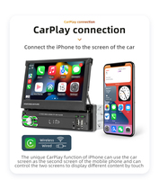 Autoradio universel BQCC Carplay 1DIN avec écran rétractable de 7 pouces, lecteur vidéo multilingue, lecteur audio, caméra de recul, lecteur MP5 pour voiture