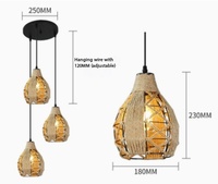 Lampe suspendue en chanvre décoratif, support de lampe suspendue, lampe suspendue en fer forgé de style industriel pour salon, lustres vintage
