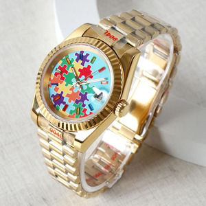 Custom 39mm Puzzle Golden NH35 <strong>Self</strong> <strong>Winding</strong> <strong>Automatic</strong> Own Logo Reloj Les Montre <strong>Watch</strong> - Product Image 3
