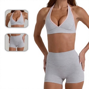 Conjunto de Yoga Rojo de 2 Piezas, Leggings de Cintura Alta, Top Corto con Espalda Cruzada y Cuello en V, Ropa Deportiva sin Costuras para Mujer - Product Image 3
