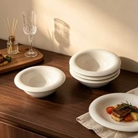 Assiette plate Fufu en fibres végétales, motif champignon blanc, compatible micro-ondes, style Instagram moderne, pour petit-déjeuner et gâteaux à la française