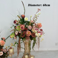 Ensemble de centre de table de mariage en fleurs artificielles rose mauve, roses en soie, dahlias, vase haut, bol bas, décoration de table, décoration de banquet, décoration d'événements