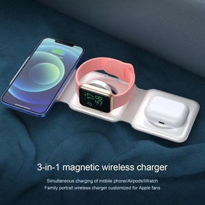 Cargador inalámbrico magnético plegable de 15W 3 en 1 soporte de estación magnética para <span class=keywords><strong>iPhone</strong></span> 16 15 14 13 <span class=keywords><strong>12</strong></span> <span class=keywords><strong>Pro</strong></span> <span class=keywords><strong>Max</strong></span> para Iwatch para airpods - Product Image 5
