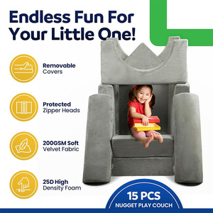 Modular <b>Sofa</b> For <b>Kids</b> Soft Foam Building Blocks Interlocking Furniture Playset Child Seat With Handrails Gray Color Options - Product Image 4