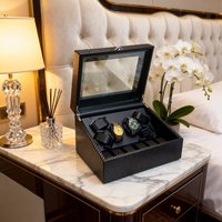 Qi Mei Packaging Oryx 4 4 Boîte à remontoir de montres automatique en bois à 5 emplacements avec moteur indépendant, vitesse réglable et lumière LED