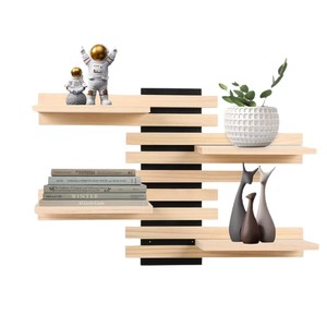 Wooden Wall Mounted Multi Tier <b>Shelf</b> 4 Layers Rectangle Display <b>Rack</b> For Living Room Storage - Product Image 5