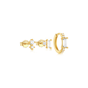CANNER Lot de 3 boucles d'oreilles géométriques en forme de cœur et de fleur, avec pampilles, simples, en argent, type créoles - Product Image 4