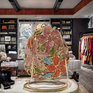 Bolso de mano de lujo personalizado con diamantes de imitación y piedras, diseño de huevo de Pascua y flor, para mujer, fiesta, novia, noche, boda, con correa de cadena y solapa - Product Image 3