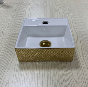 Mesa cuadrada de cerámica moderna para baño y baño, lavabo de arte <span class=keywords><strong>dorado</strong></span> hecho a mano para uso en apartamentos - Product Image 2