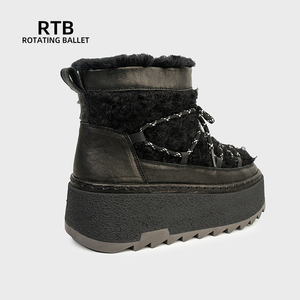 Bequeme verdickte Fleece-Schneeschuhe mit rutsch festen Gummis ohlen Wasserdichte Rindsleder-Winter-Outdoor-Wanderschuhe Pelz stiefel - Product Image 3